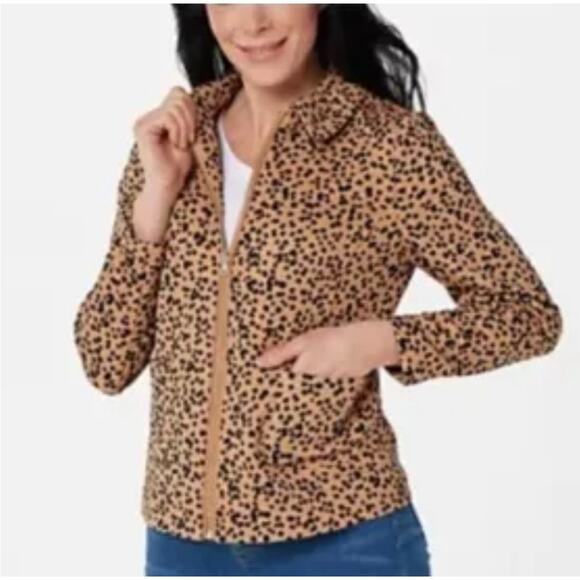 Isaac Mizrahi Jacquard Dot Jacket Size Medium Lightweight Fall Zip Up - Picture 1 of 9